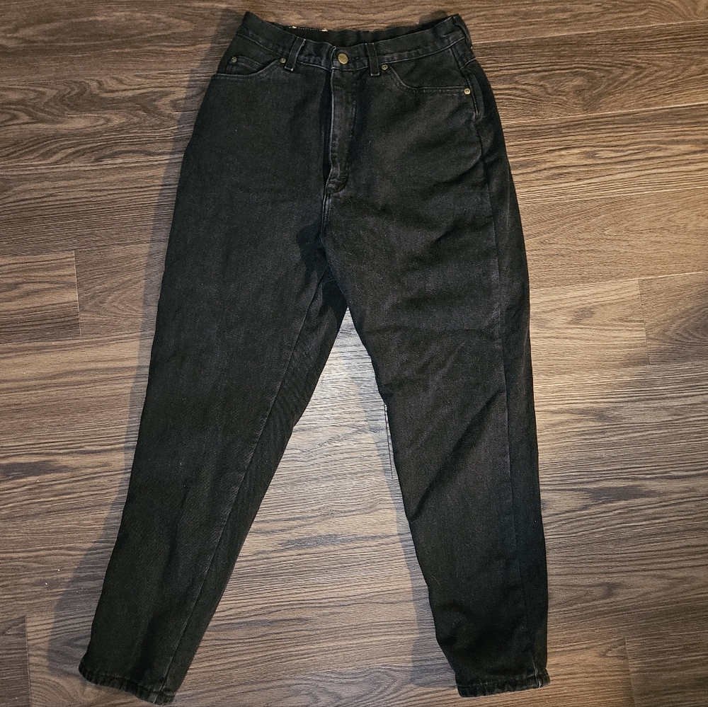 L.L. Bean Vintage 80s Black Flannel Lined Straight Leg Denim Jeans Size 12 30x29